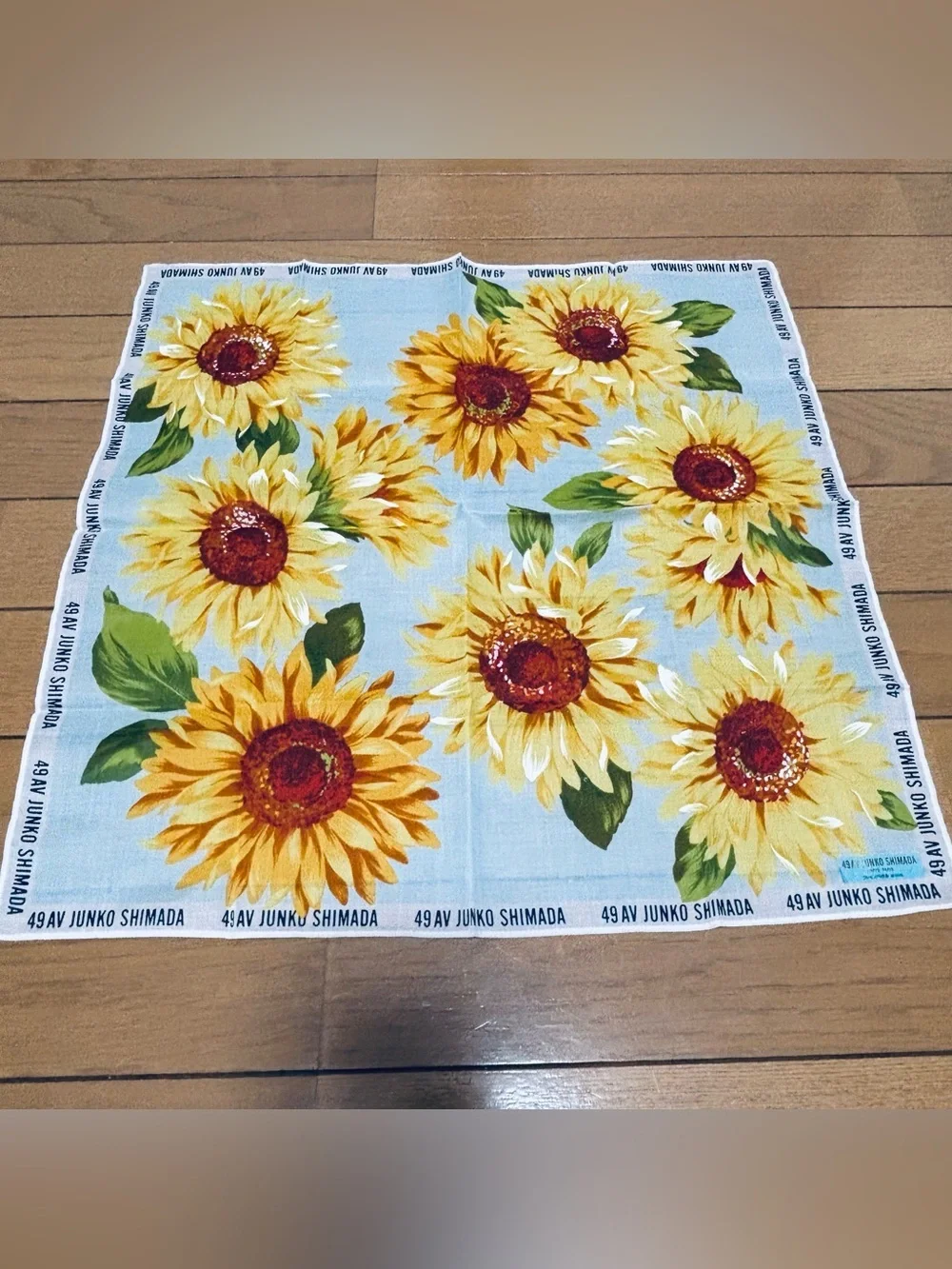 Junko Shimada Sunflower Print Blue Cotton Scarf/Handkerchief/Bandana  45cm 18”